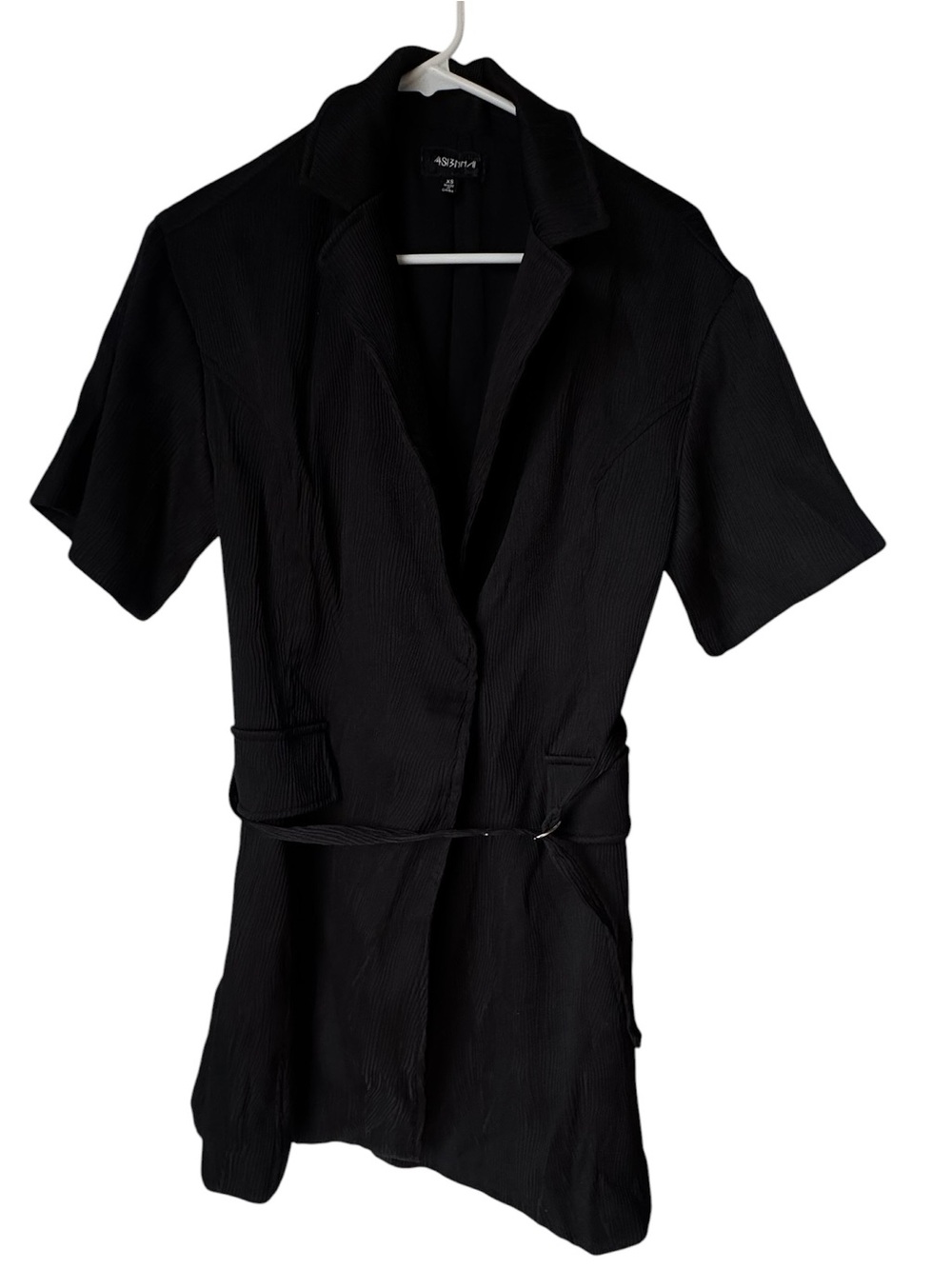 4SI3NNA High End Modern Black Belted Women’s S Short Sleeve Trench Jacket